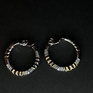 Chico's Two-Tone Textured Hoop Clip Earrings